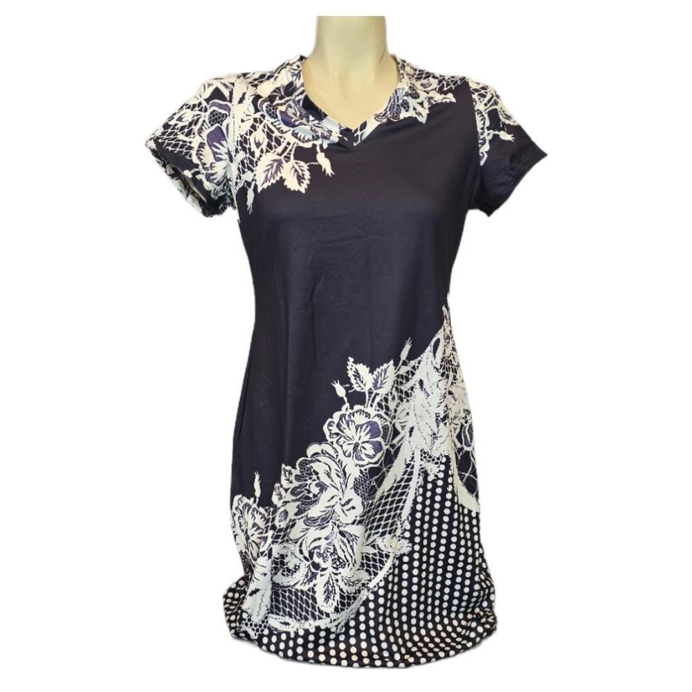 Women's Navy Blue Floral Print V-Neck Top